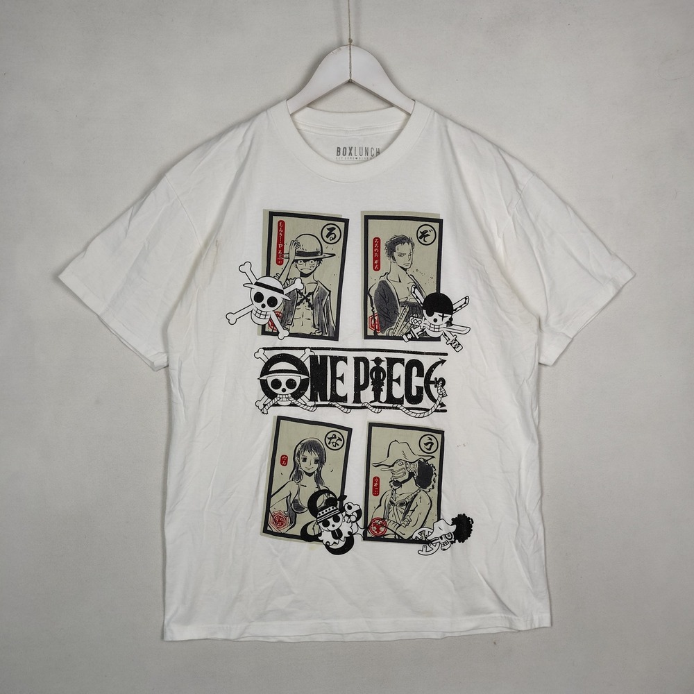 BoxLunch One Piece Anime Graphic T-Shirt White Large Luffy Zoro Nami Usopp